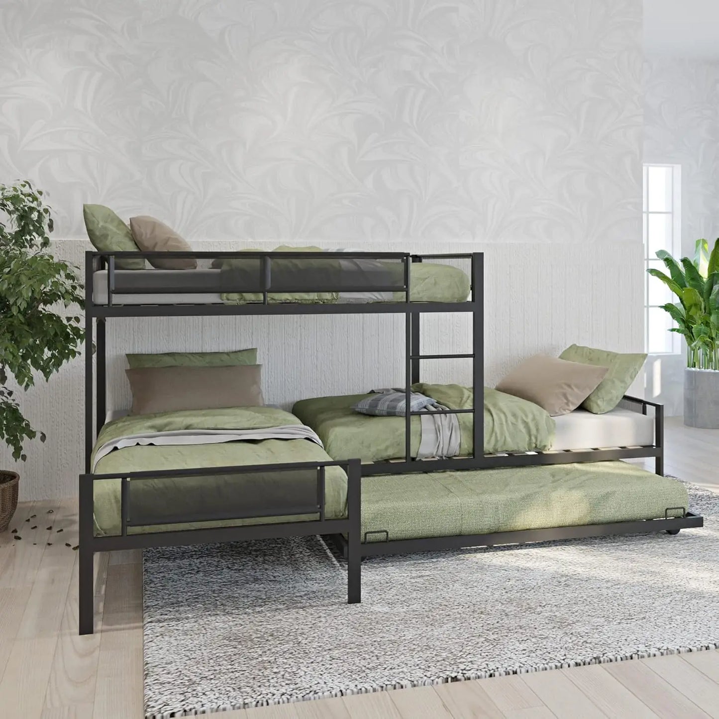 Bunk Beds Twin Over Full Size with Ladder and Guardrail, Heavy Duty Bunk Bed with Metal Slats Support, No Box, Customized