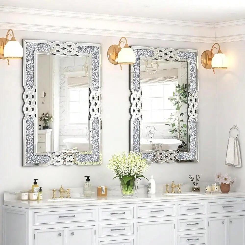 Sparkling Crystal Crush Diamond Accent Mirror for Wall Decorative Silver Mirrors