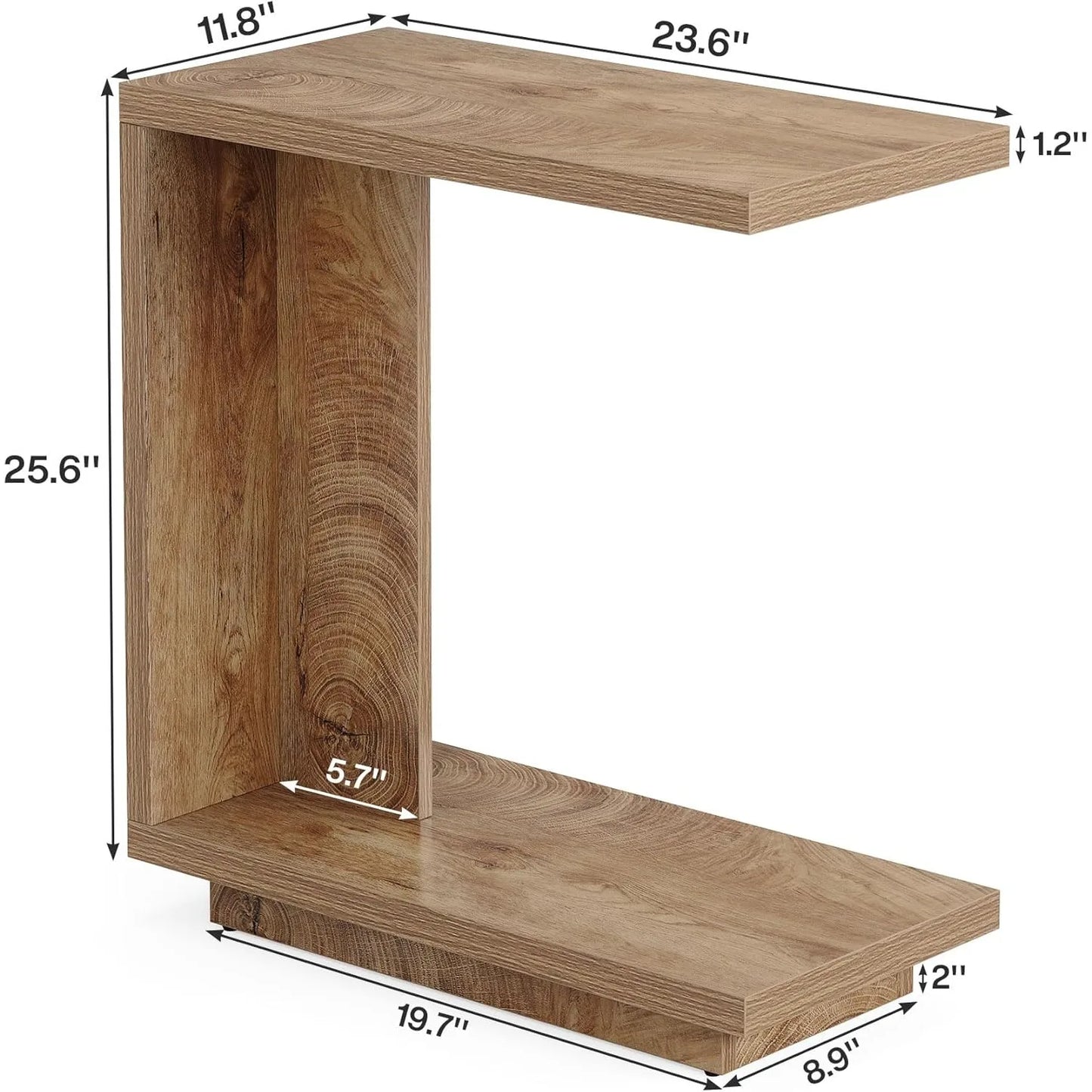 LITTLE TREE C-Shaped Side Table for Couch, 2-Tier C Table with Sturdy Pedestal, Industrial Sofa End Table for Living Room