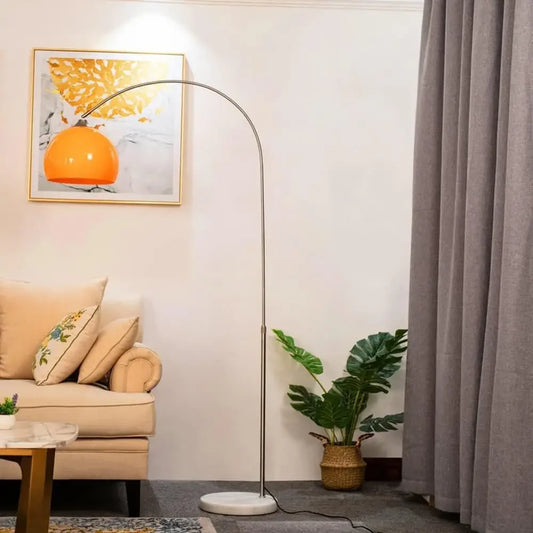 Nordic Simple Floor Lamp with Orange Acrylic Shade, Arc Reading Lamp for Living Room and Study Room Creative Orange