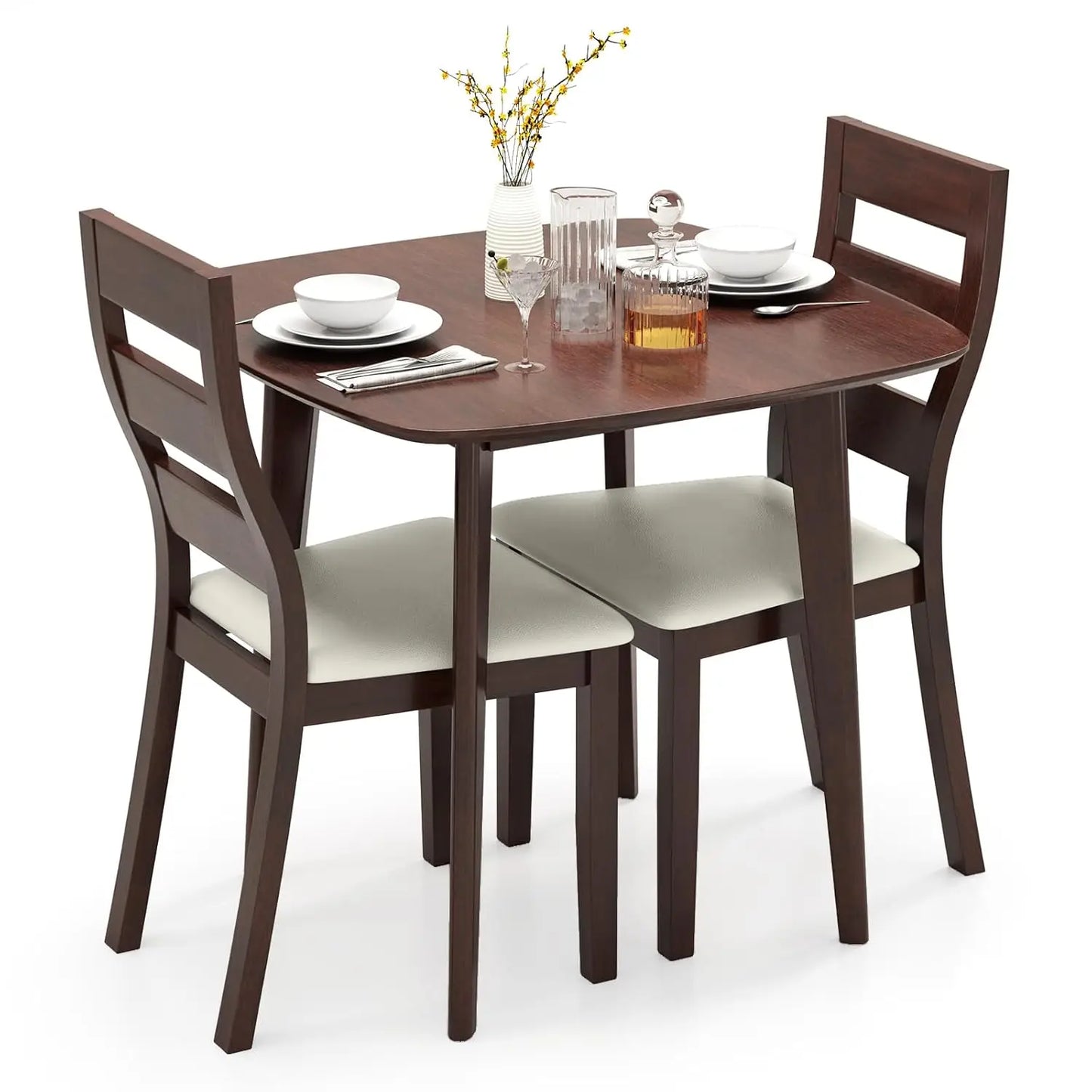 3-Piece Dining Table Set for 2, Wooden Square Kitchen Table and 2 Chairs with Padded Seat, Customized