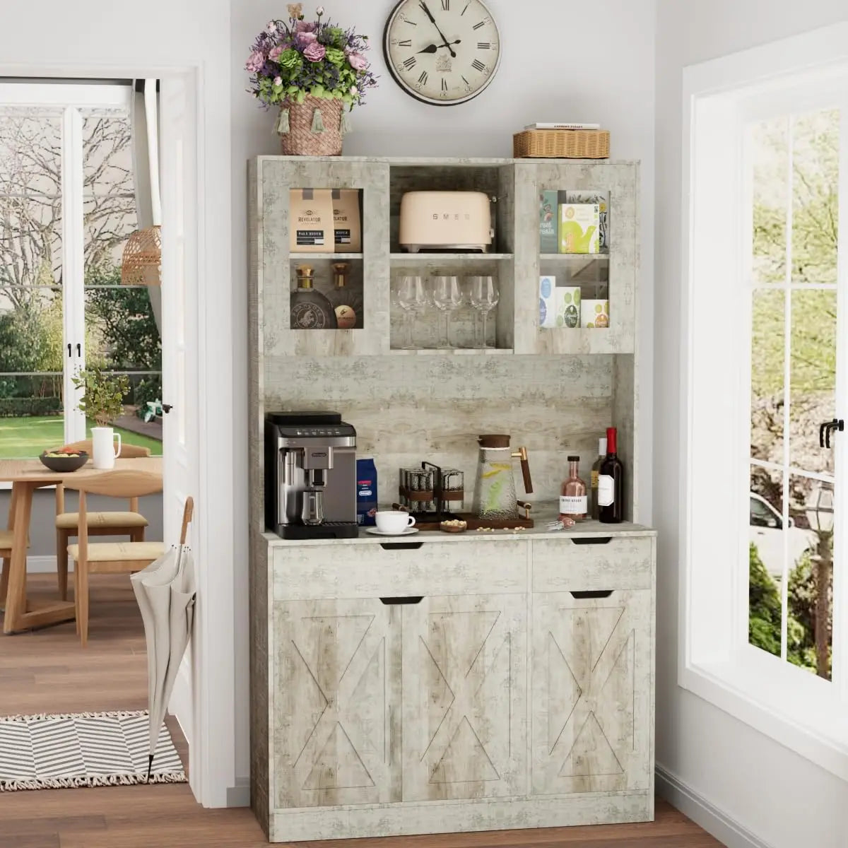 71" Tall Pantry Cabinet Hutch Microwave Stand Charging Station Adjustable Shelves Dining Living Room, Customized