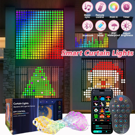 Smart Curtain Lights LED Window String Lights DIY Color Changing Music Sync IP67 Waterproof for Christmas Halloween Wall Decor