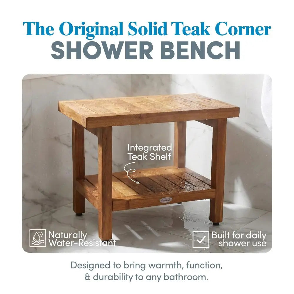 The Original 24 Spa Teak Shower Bench Shower Stool with Storage Shelf for Bathroom Durable Water Resistant Shower Chair Shaving