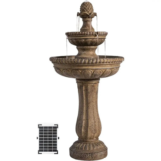 39" r Water ountain, 2-Tier Outdoor Sand Stone Resin with r Panel & Pump or Home Garden Yard Decor