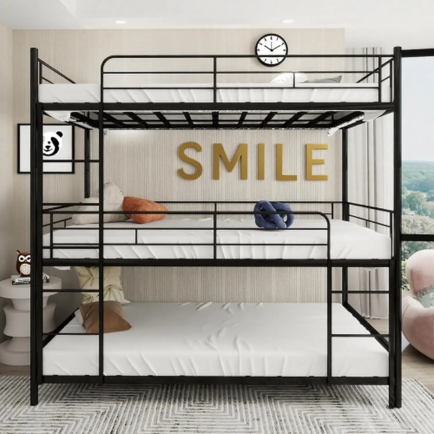 Bunk Beds Twin Over Full Size with Ladder and Guardrail, Heavy Duty Bunk Bed with Metal Slats Support, No Box, Customized