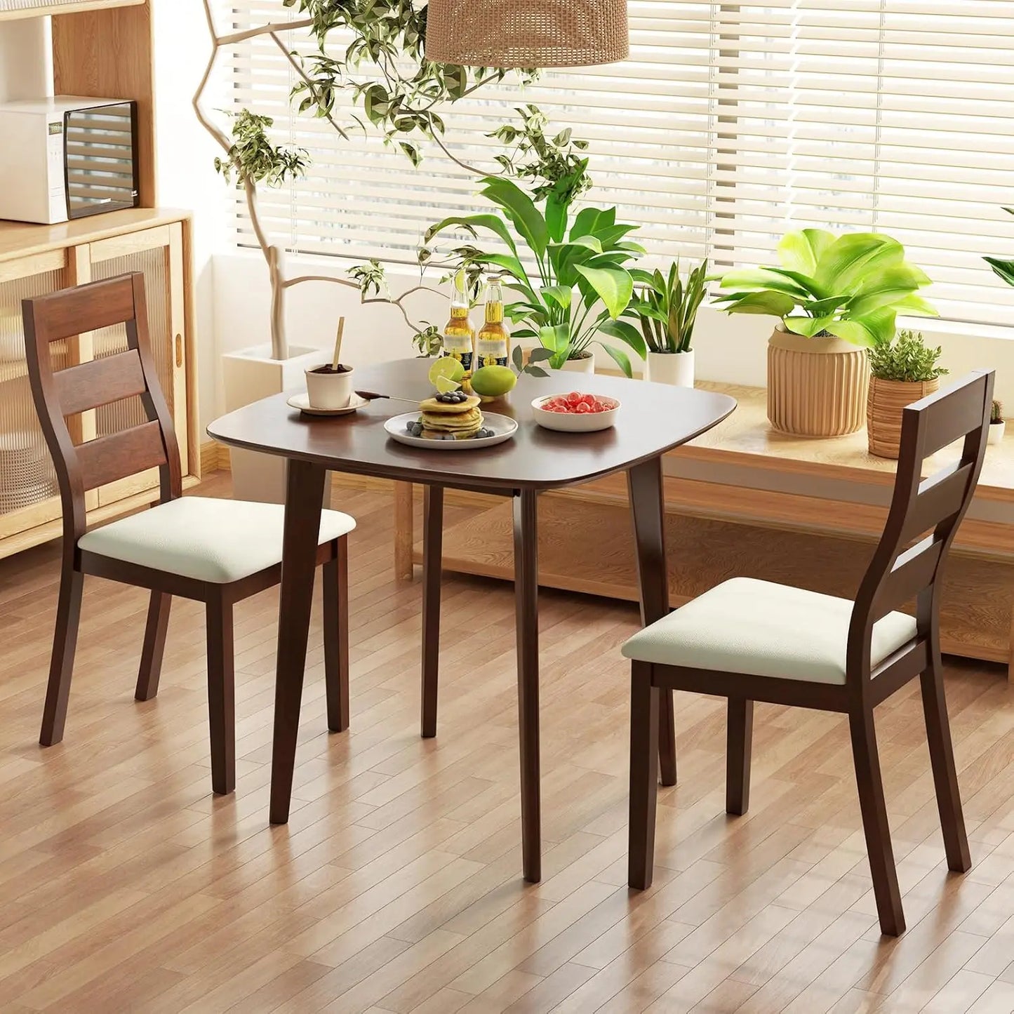 3-Piece Dining Table Set for 2, Wooden Square Kitchen Table and 2 Chairs with Padded Seat, Customized