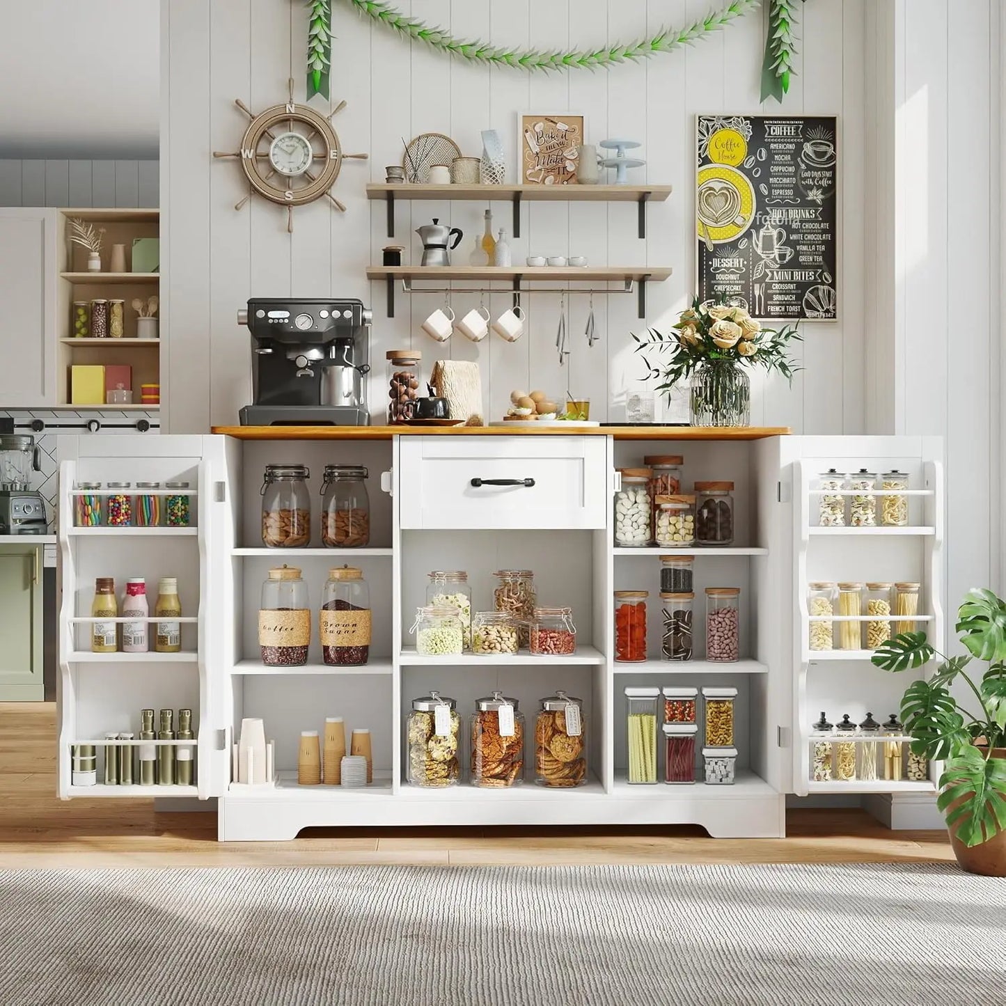 Kitchen Sideboard Buffet Cabinet with Storage Coffee Bar Cabinet with Drawer, Kitchen Pantry Storage with Door and, Customized