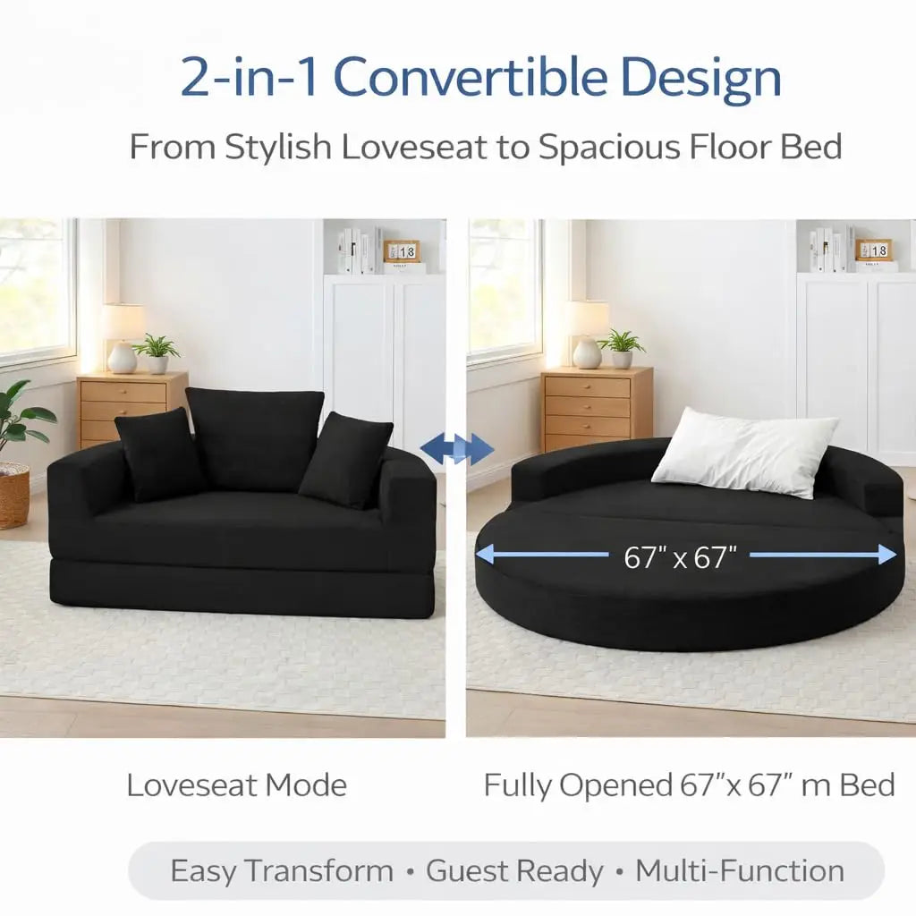 Convertible Corduroy Loveseat Sleeper 67in Pull-Out Floor Bed 3 Pillows 550lbs Capacity, Customized