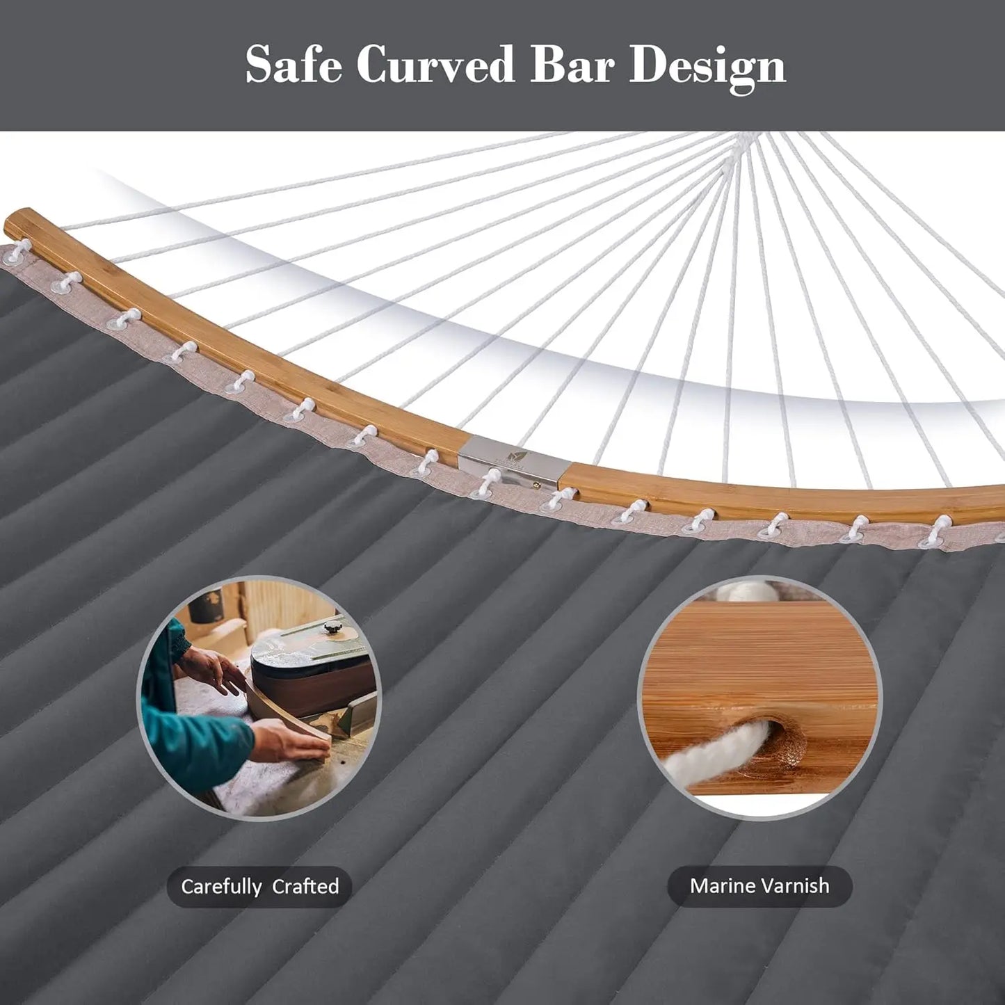 Double Portable Hammock with Stand, 2 Person Outdoor Camping Hammock, Curved Spreader Bar and Balance Ropes Included