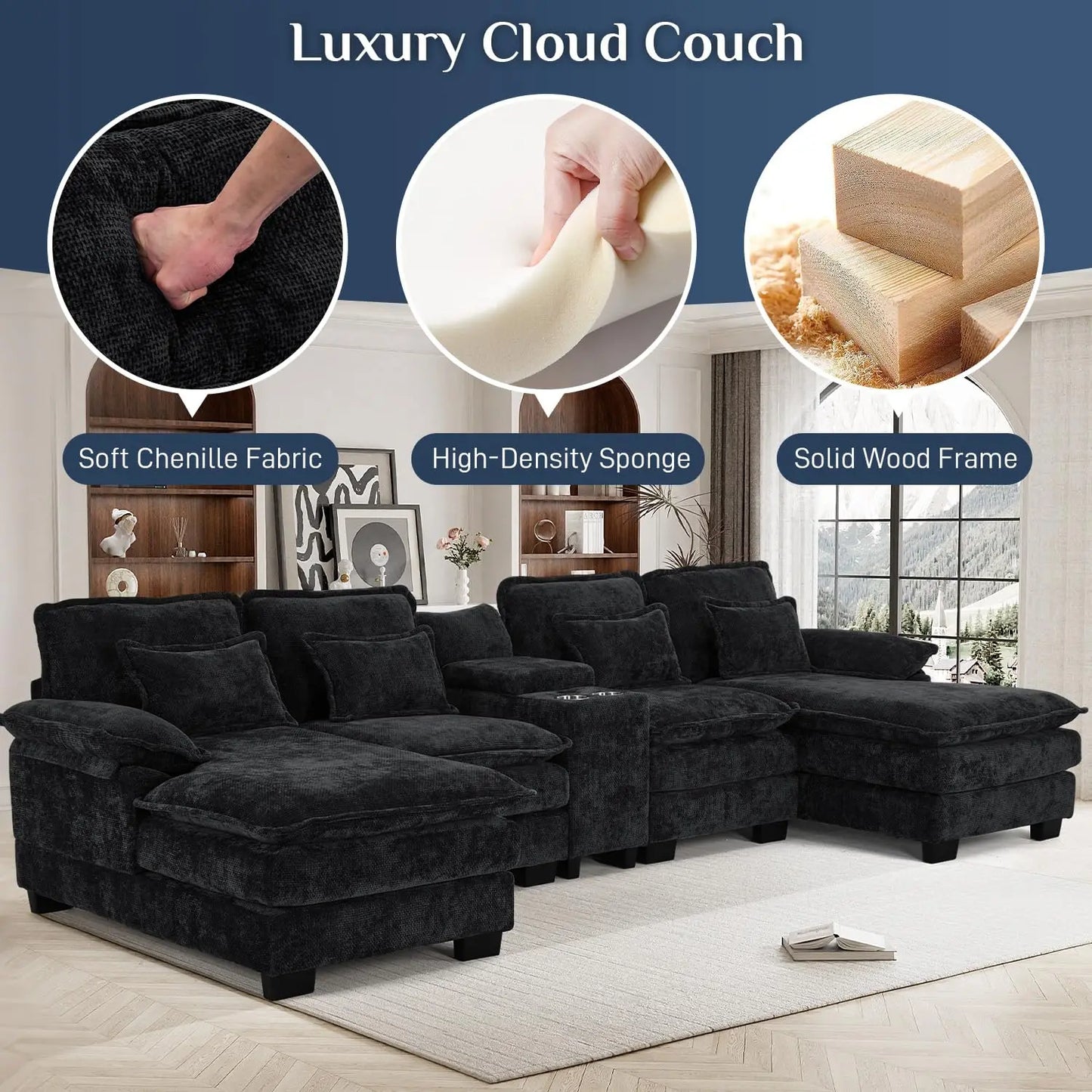 133" Oversized U Shaped Cloud Couch Modular Sectional Couches for Living Room Comfy Chenille Deep Seat Sofa Set, Customized