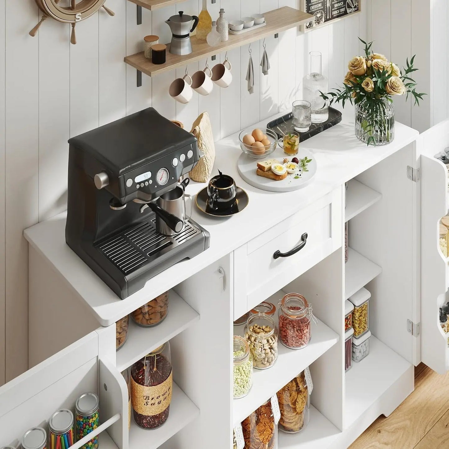 Kitchen Sideboard Buffet Cabinet with Storage Coffee Bar Cabinet with Drawer, Kitchen Pantry Storage with Door and, Customized