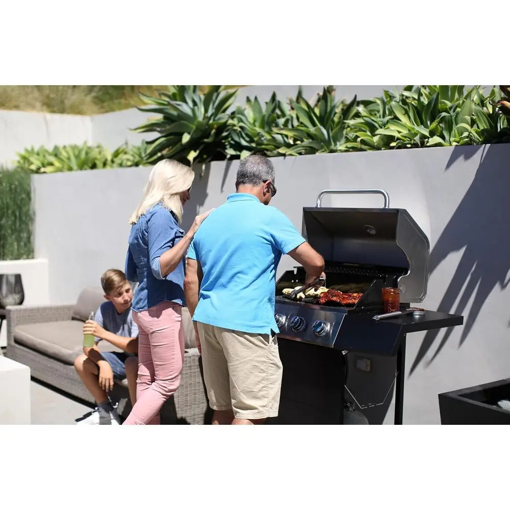 4-Burner Gas Grill, 44,000 BTtainlSteel ull Size Propane Grill with Cast Iron Grates, Outdoor Barbecue with Large Cooking Space