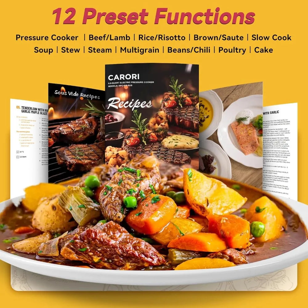 Electric Pressure Cooker 6 Quart Silver, Non-stick Pot, 9-in-1 Instant Pot, 12 Preset Functions with Touchscreen