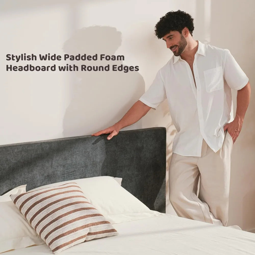 Cloud King Bed Frame with Extra Wide Upholstered Headboard, 5 Inch Foam Fully Cushioned Platform, Easy Assembly-Customized