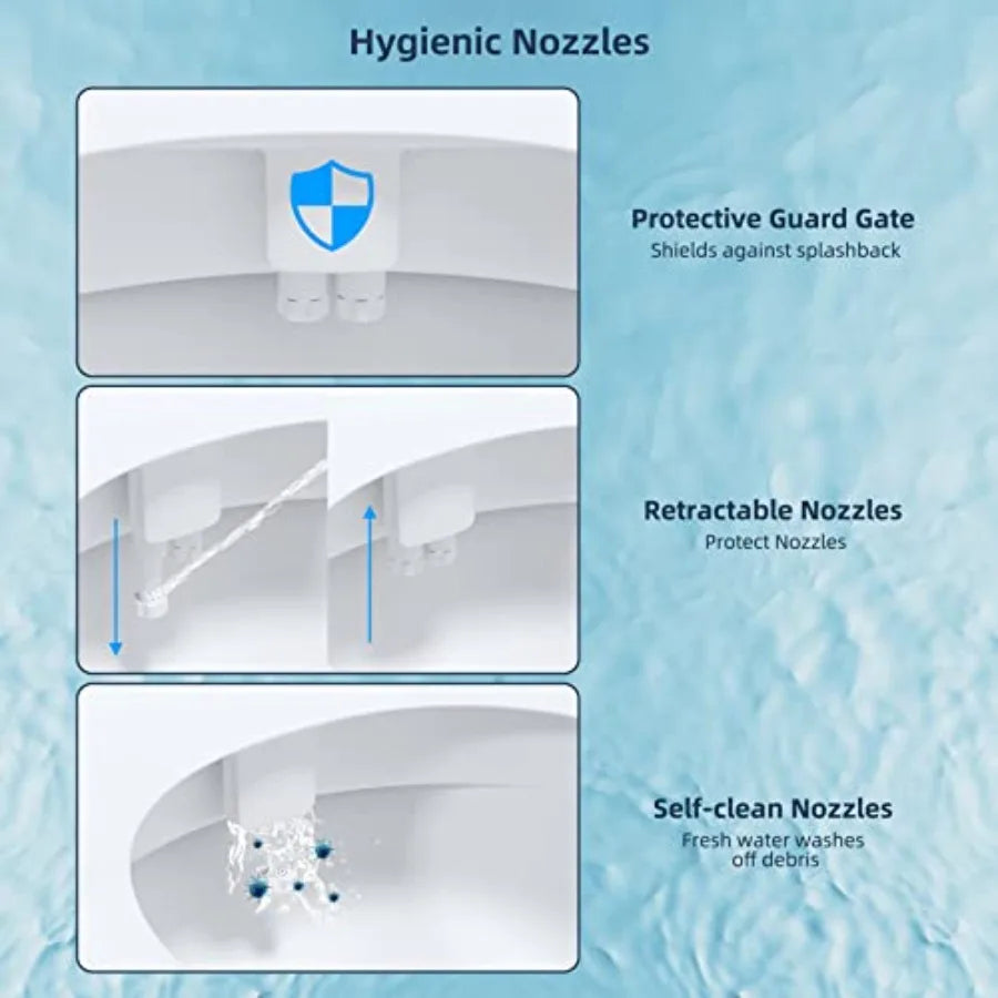 Bidet Attachment for Toilet Self Cleaning Dual Nozzle Hot Cold Water Spray Non-Electric Mechanical Bidet Toilet Seat for Rear o
