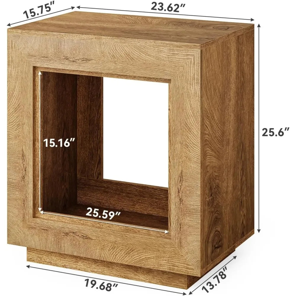 End Table, Wooden Square Side Table, Farmhouse Sofa Side Tables for Living Room, 2-Tier Table
