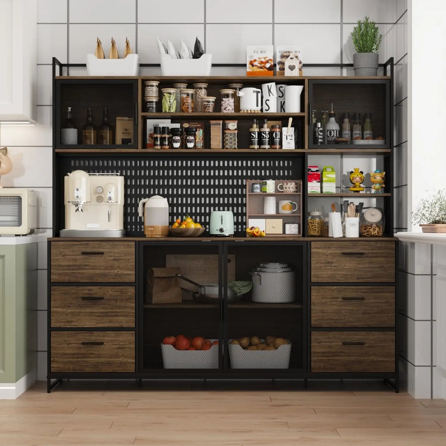 Kitchen Pantry Storage Cabinet with Doors and Shelves, Rotating Racks, Tall Pantry Cabinet Cupboard with Door, Customized