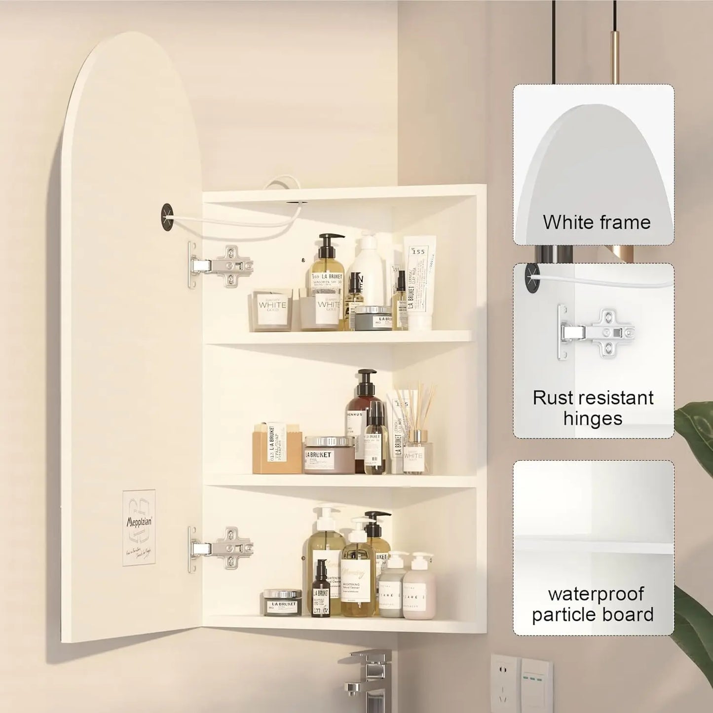 16x31 Inch White Lighted Corner Medicine Cabinet with Mirror,Corner Bathroom Cabinet Surface Mounted for Bathroom, Customized