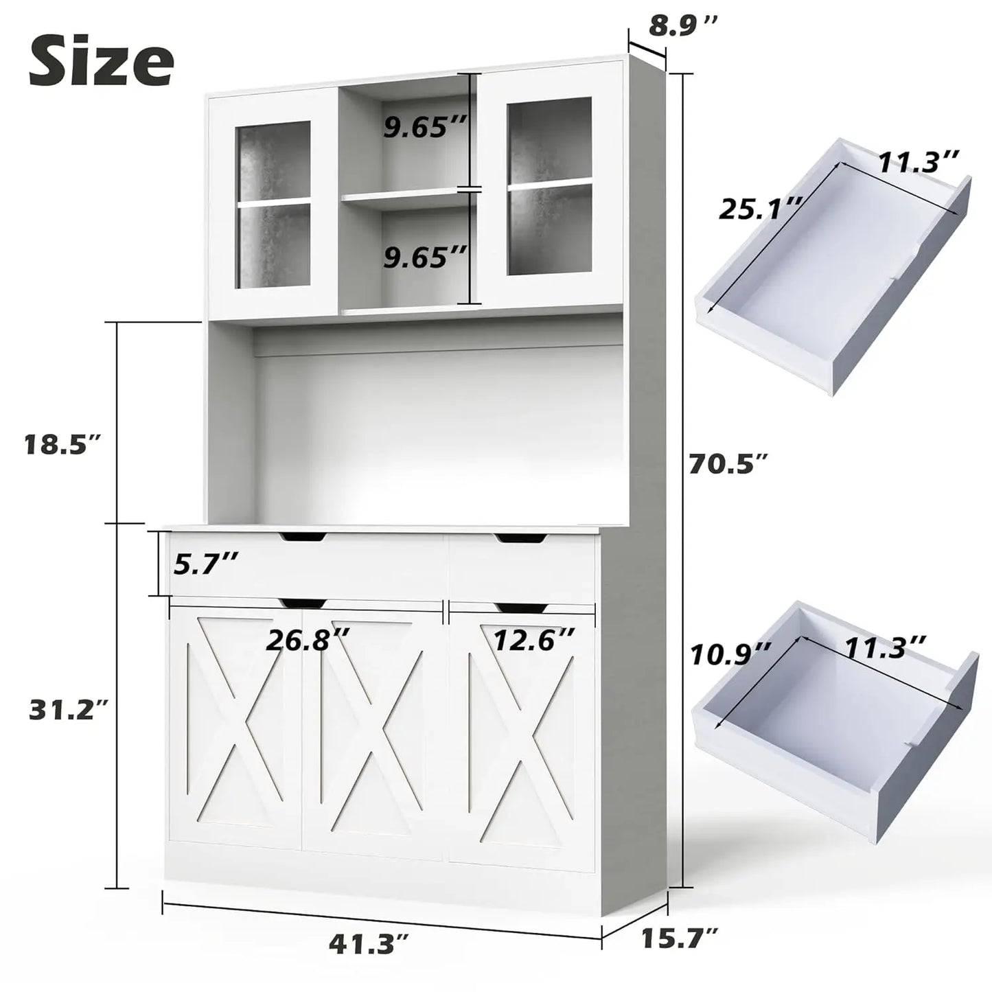 71" Tall Pantry Cabinet Hutch Microwave Stand Charging Station Adjustable Shelves Dining Living Room, Customized