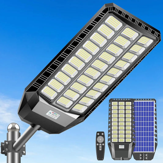 9000W Solar Street Lights Outdoor, Dusk to Dawn LED Security Flood Light with Motion Sensor and Remote Control