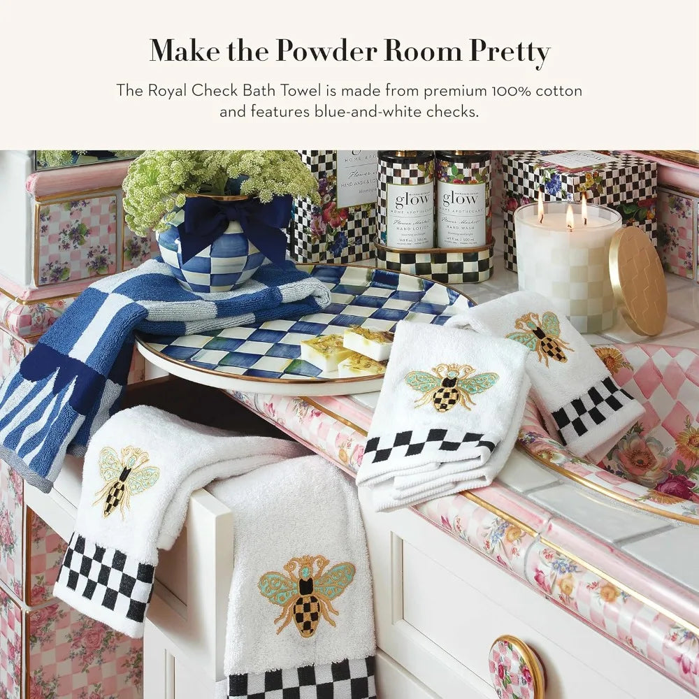 Bath Towel, Cute Decorative Bathroom Towel, Blue-and-White Royal Check