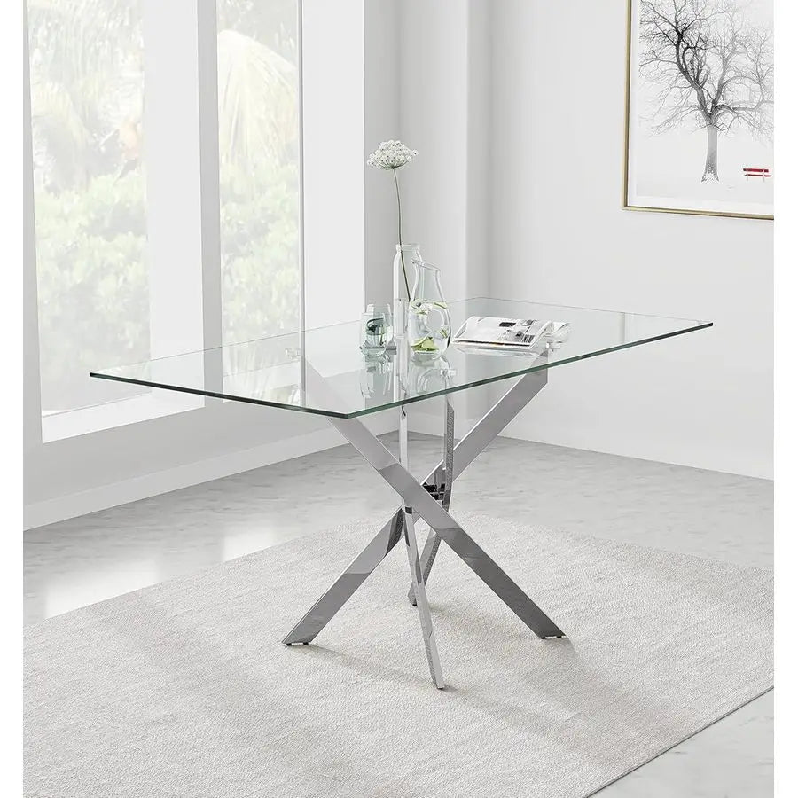 Glass Dining Table with Chromed Legs, 47in Rectangular Kitchen Table for Kitchen Dining Room Home Office 47.24 27.55, White Sil
