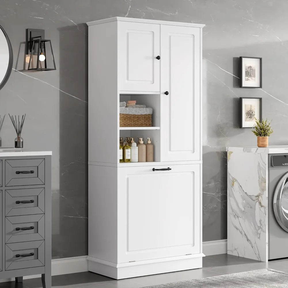 68" Tall Tilt-Out Laundry Hamper Cabinet with Adjustable Shelf, Freestanding Storage for Bathroom Kitchen Living Room