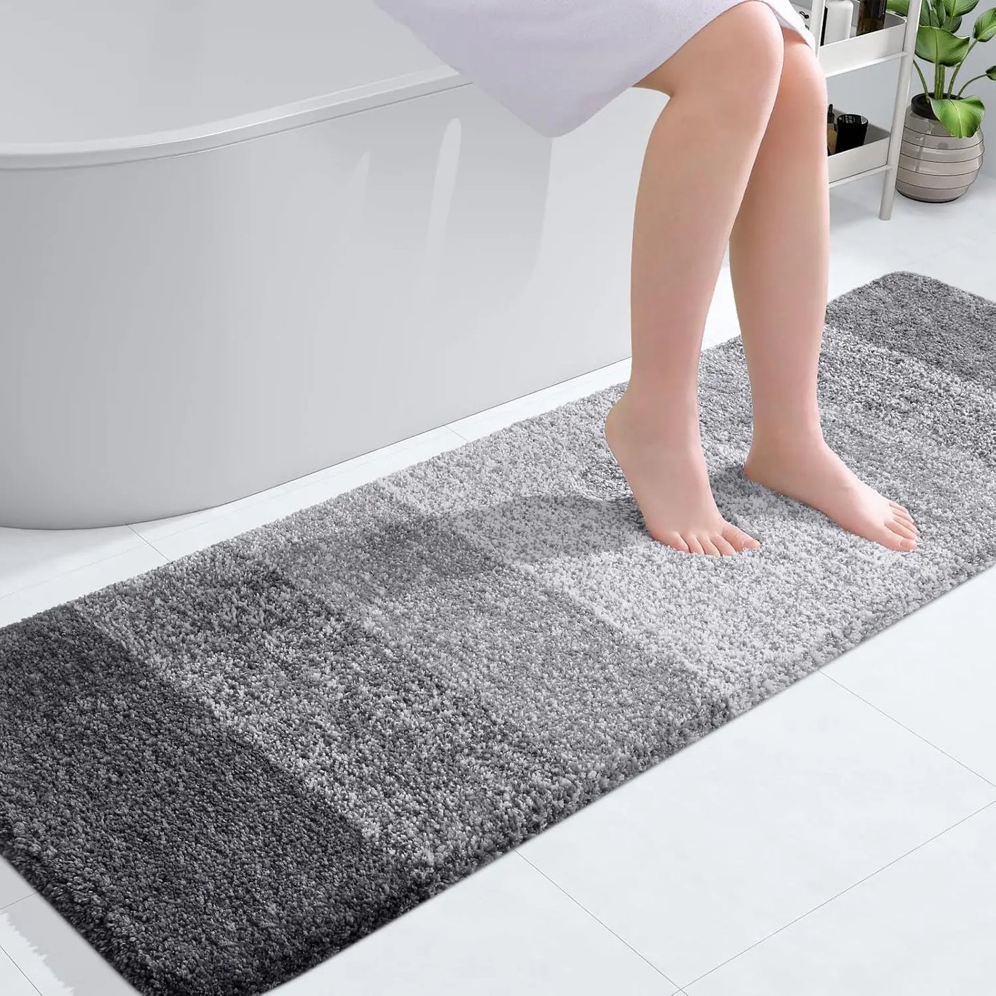 Extra Soft Absorbent Microfiber Bath Rugs, Rubber Backing, Quick Dry, Machine Washable for Bathroom Floor and Shower, Grey