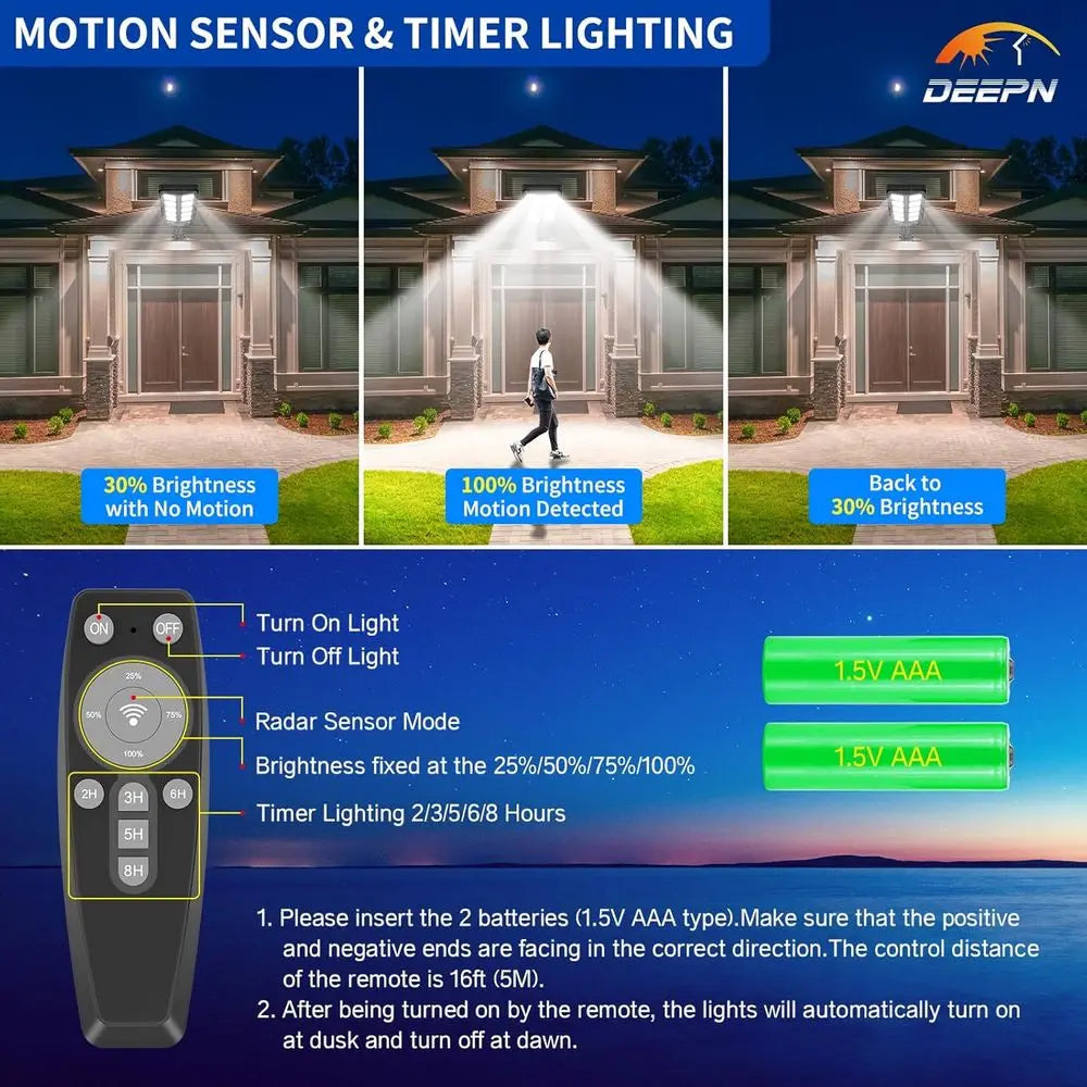 Lights Outdoor, IP66 Waterproof Street Lights Outdoor, 6500K Dusk to r Security flood Lights Motion Sensor with Remote Control o