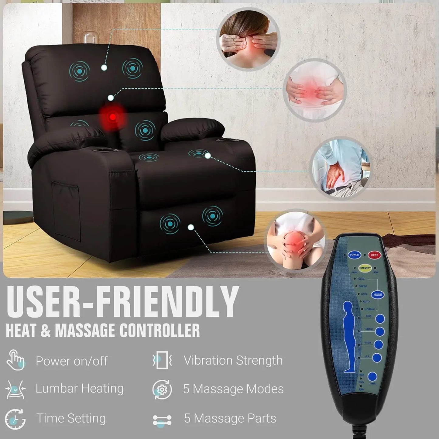 Rocking Recliner Chair, Massage Rocker Recliner Chair with Vibration Massage and Heat,360° Swivel Recliner Chairs,, Customized