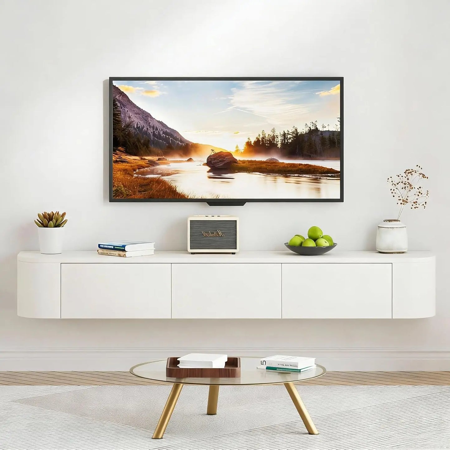 Floating Wall Mounted TV Stand Media Console Storage Cabinet Shelf Living Room Bedroom 70.9IN White,Customized