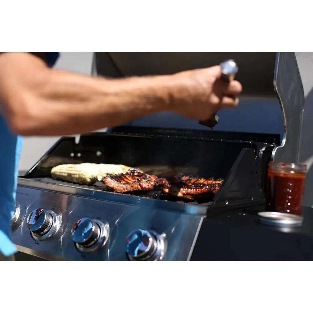 4-Burner Gas Grill, 44,000 BTtainlSteel ull Size Propane Grill with Cast Iron Grates, Outdoor Barbecue with Large Cooking Space