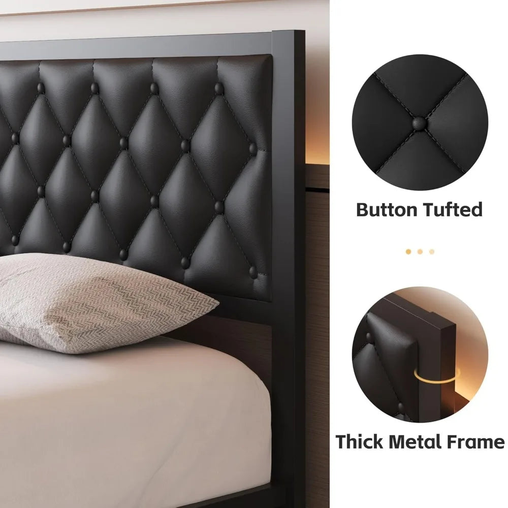 Bed Frame with Headboard PU Leather Upholstered Bed Frame Platform,All Metal Slats Support Platform Bed Frame, Customized