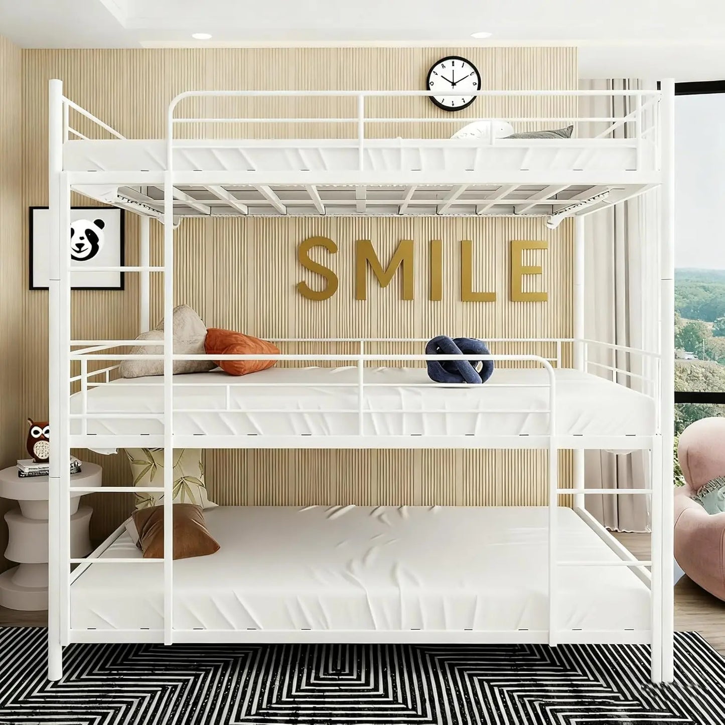 Bunk Beds Twin Over Full Size with Ladder and Guardrail, Heavy Duty Bunk Bed with Metal Slats Support, No Box, Customized