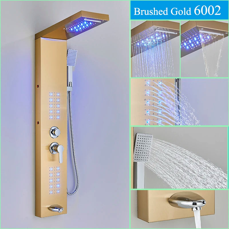Nekjacg Black LED Shower Faucet Shower Panel & Column Bathroom Waterfall Rain Shower System Wall Mount Massage Spa Spout System