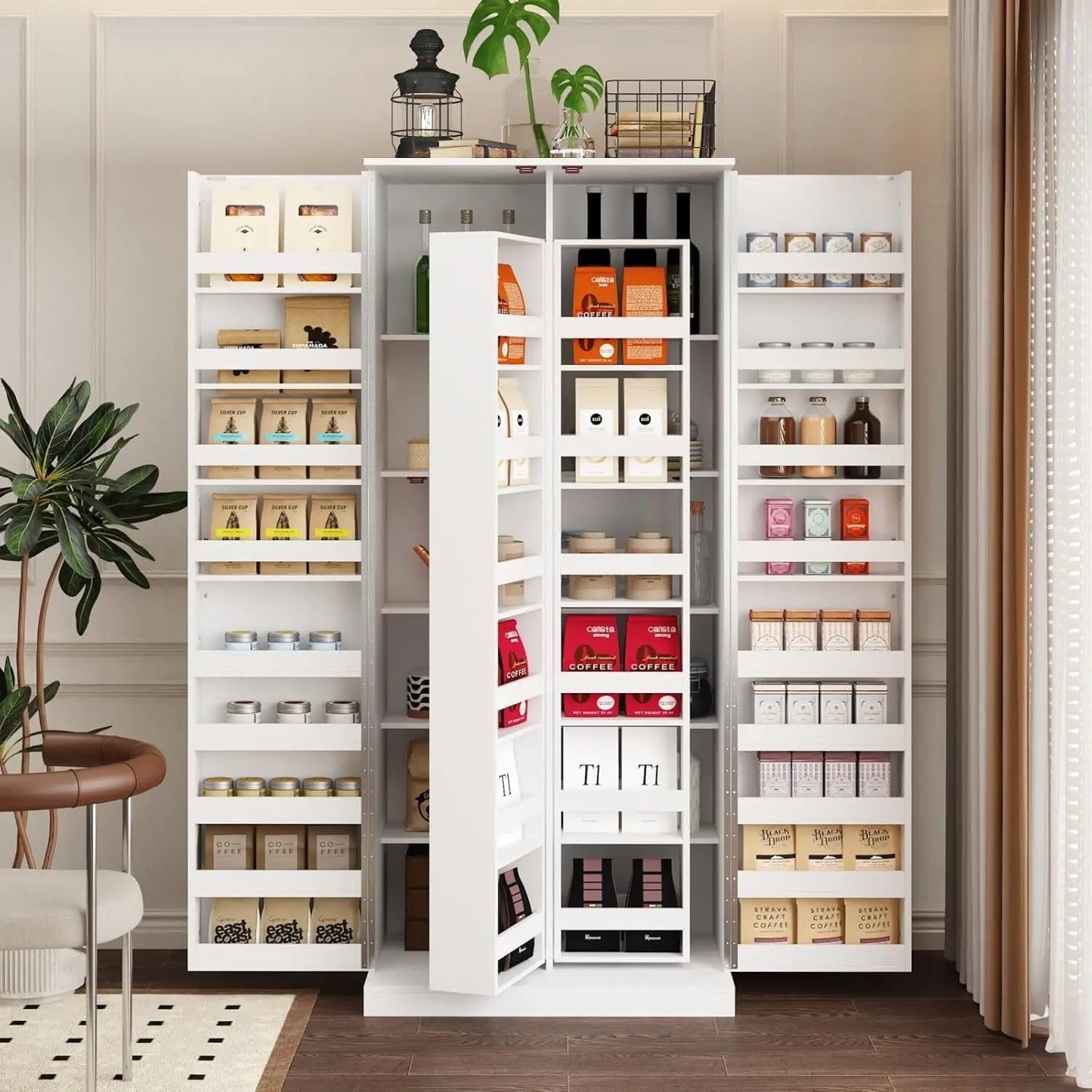 Kitchen Pantry Storage Cabinet with Doors and Shelves, Rotating Racks, Tall Pantry Cabinet Cupboard with Door, Customized