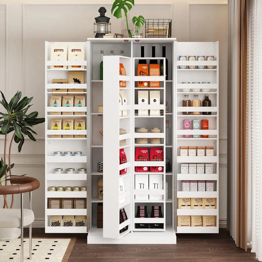 Kitchen Pantry Storage Cabinet with Doors and Shelves, Rotating Racks, Tall Pantry Cabinet Cupboard with Door, Customized