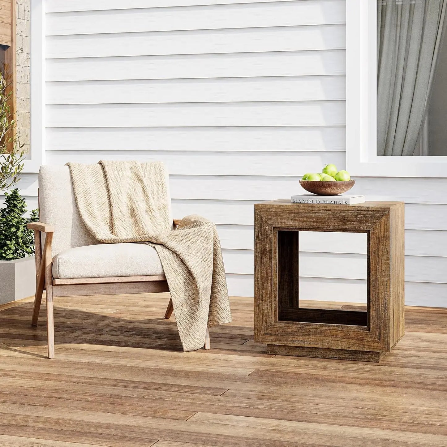 End Table, Wooden Square Side Table, Farmhouse Sofa Side Tables for Living Room, 2-Tier Table