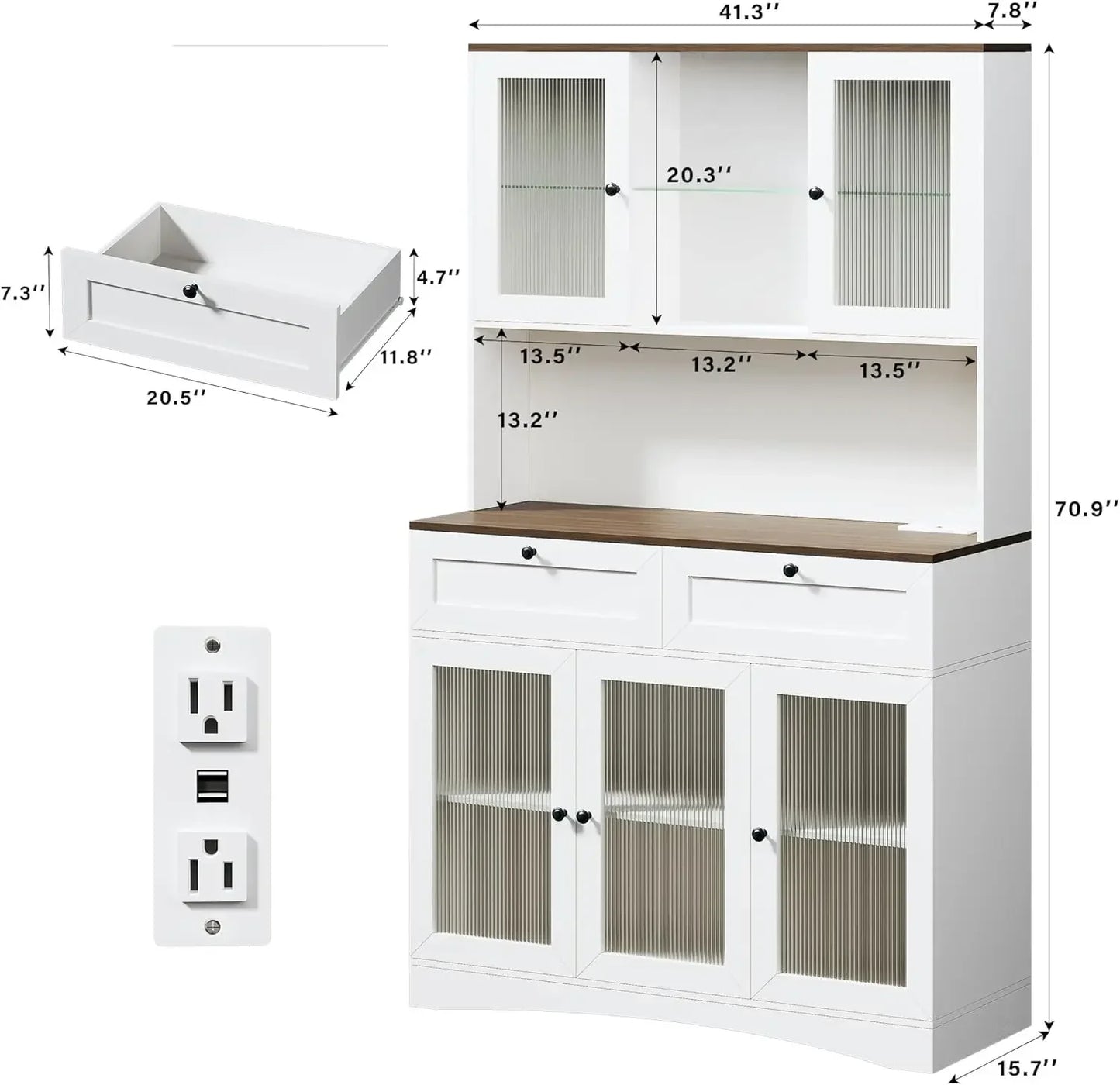 71" Kitchen Pantry Cabinet with Lights & Acrylic Doors, Storage Hutch with Microwave Stand Customized