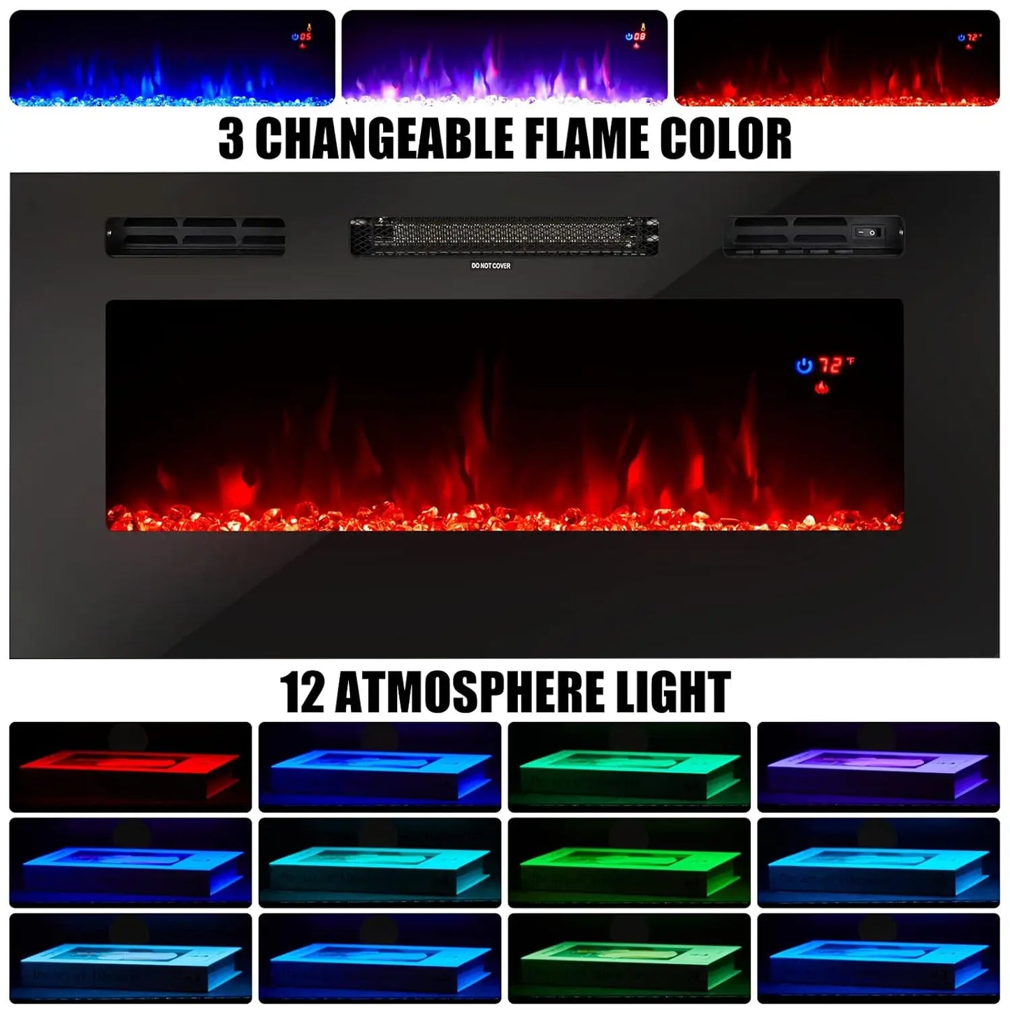 70" Fireplace TV Stand LED Light Wood Texture Storage Cabinet Up to 80", Customized