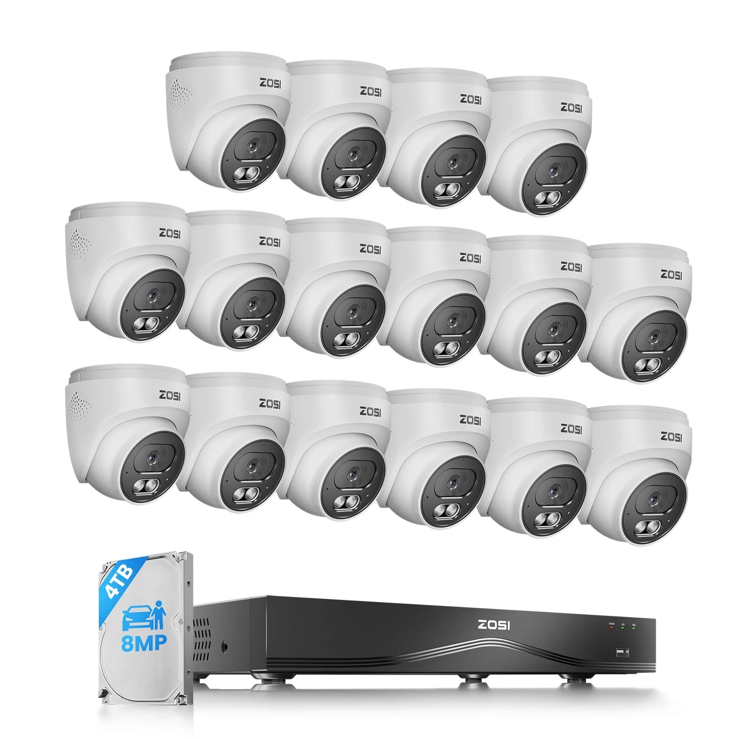 ZOSI 16CH 4K CCTV Cameras System 8MP Outdoor Indoor PoE Security Cameras 16Port 32-Channel NVR 4TB HDD Home Video Surveillance