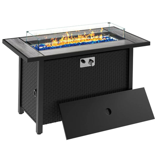 45in Fire Table, Propane Fire Pit with Glass Wind Guard and Rain Cover, Outdoor Firepit Table 50000 BTU 3-in-1 Fire, Customized