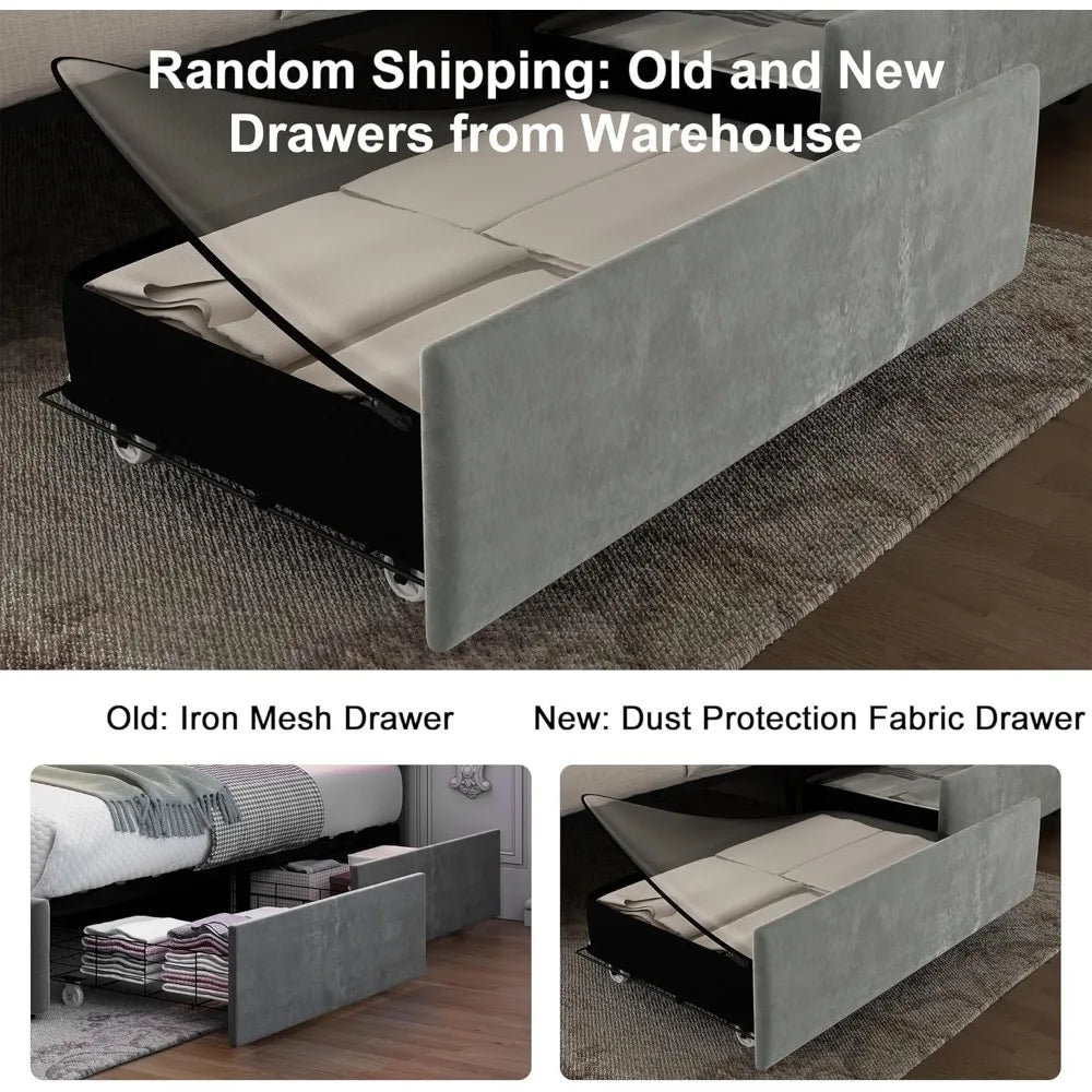 Full Bed Frame with LED Lighting and Storage Drawers, No Box Spring Needed, Supports 900 lbs, Easy Assembly, Quiet-Customized