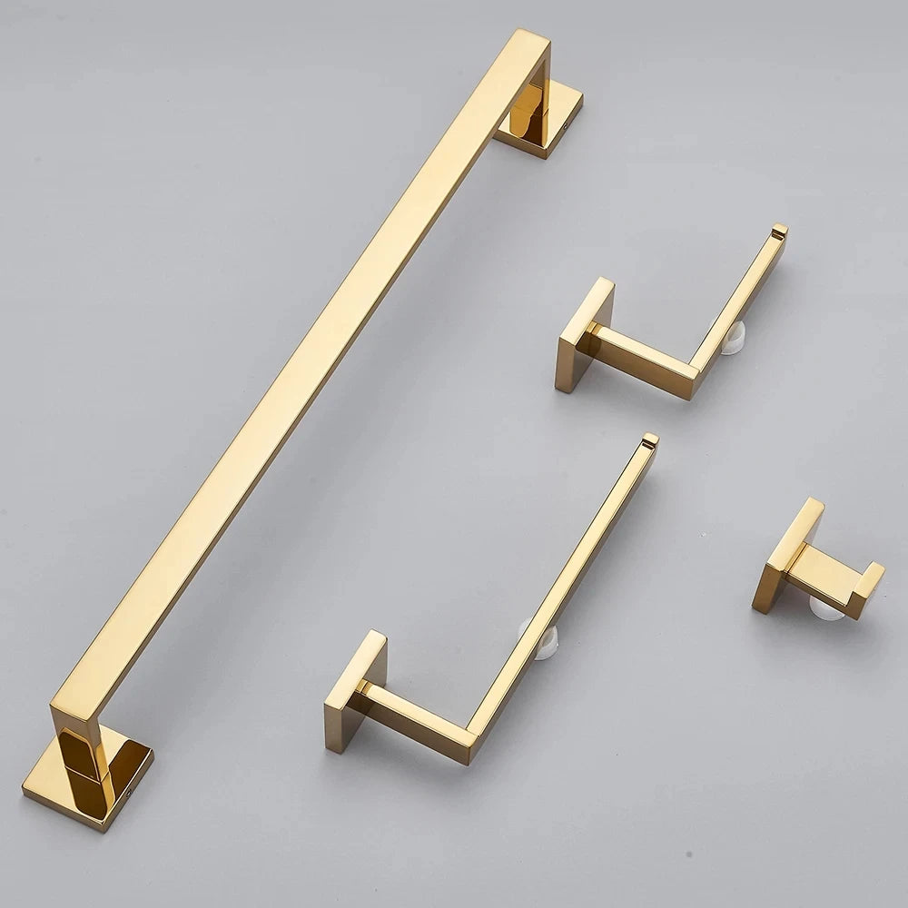 Brushed GoldBathroom Hardware Set Kit Accessories Wall Shelf Towel Bar Rack Rail Robe Hanger Toilet Brush Roll Paper Holder Dish