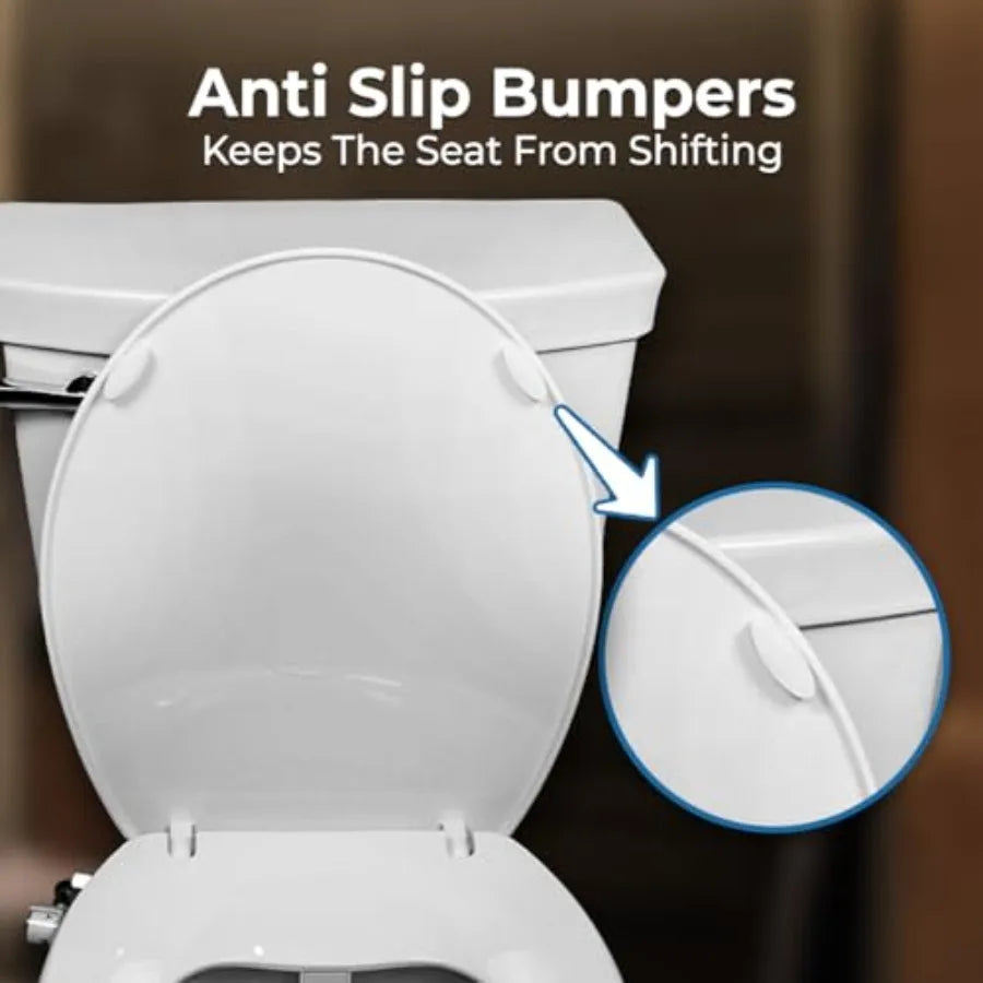 Right Side Bidet Toilet Seat Round with Adjustable Self-Cleaning Nozzles T Adapter Bottle - Non-Electric Bidet Seat in White fo