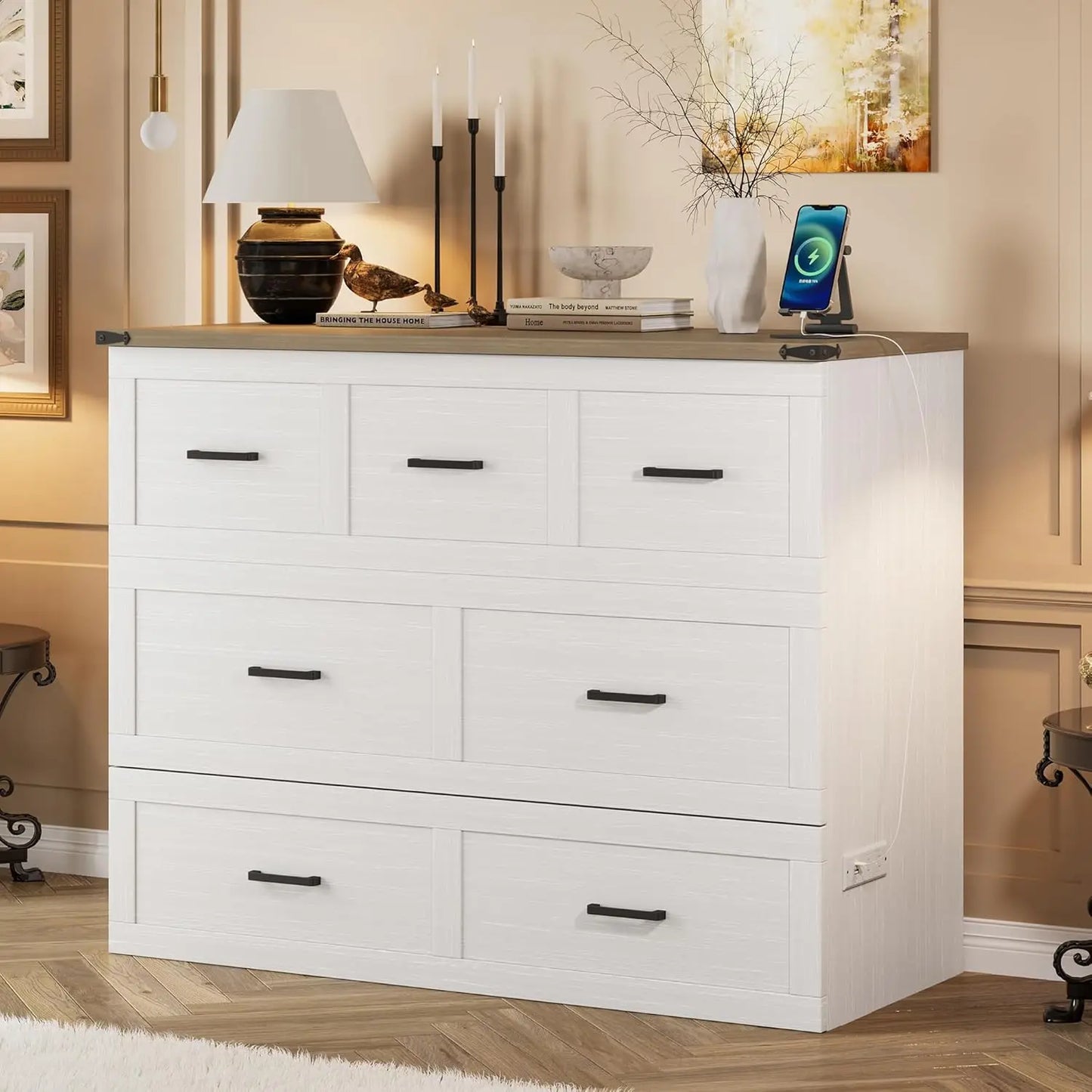 Full Size Murphy Bed Cabinet Bed Foldable Platform Bed with Charging Station Storage Drawer for Small Bedroom, Customized
