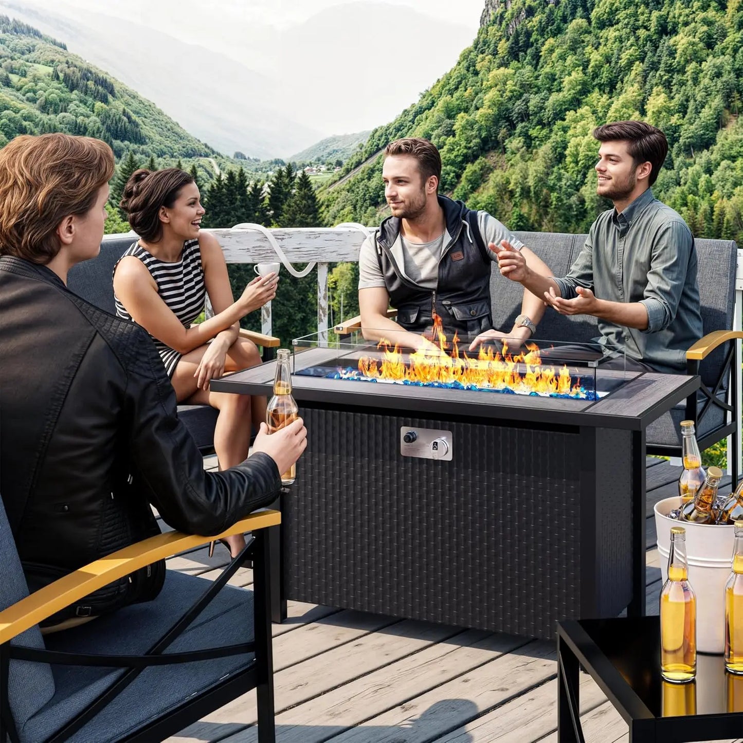 45in Fire Table, Propane Fire Pit with Glass Wind Guard and Rain Cover, Outdoor Firepit Table 50000 BTU 3-in-1 Fire, Customized
