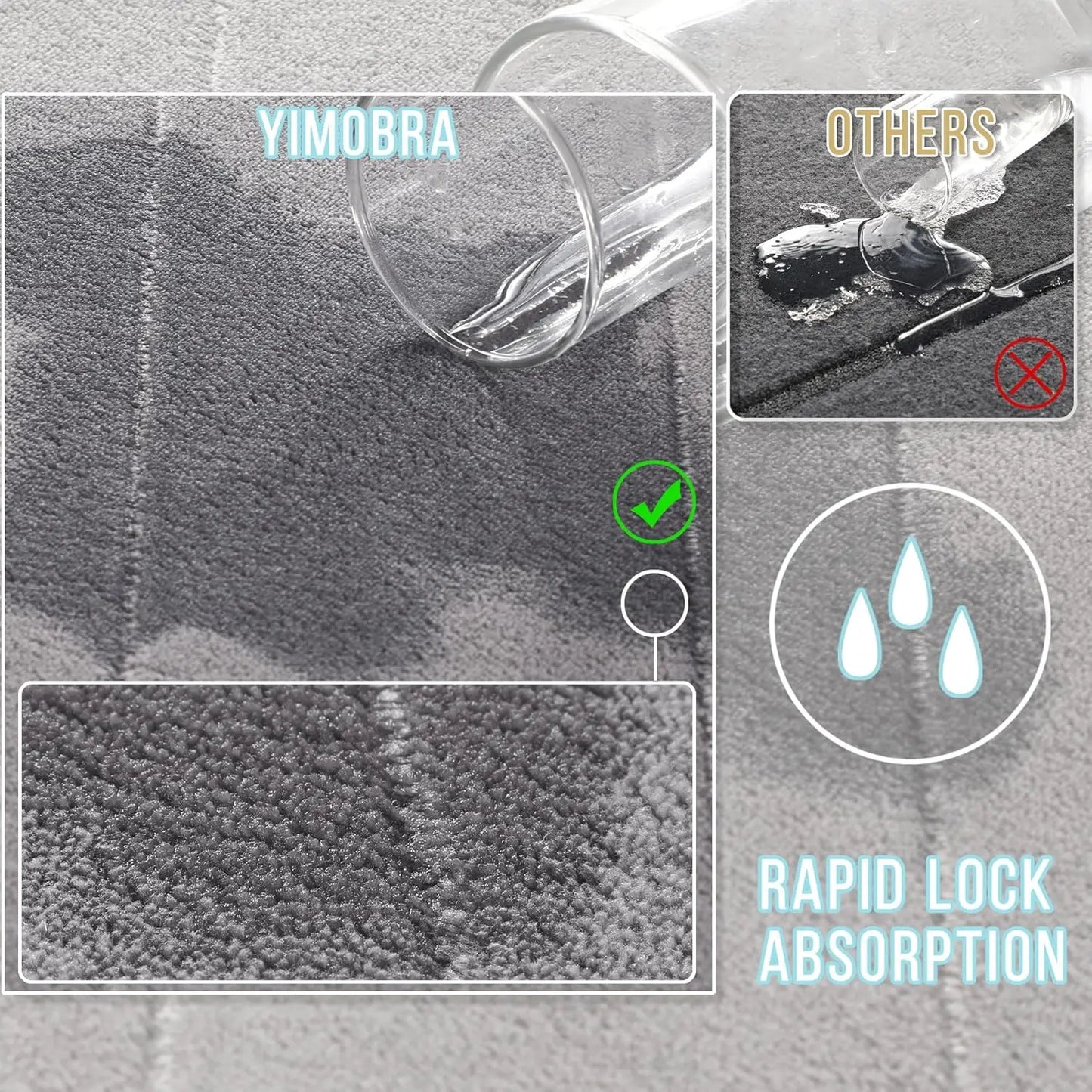 Non-Slip Memory Foam Bath Mat, Super Soft Water Absorbent Rug for Bathroom Vanity Tub Shower, Gray