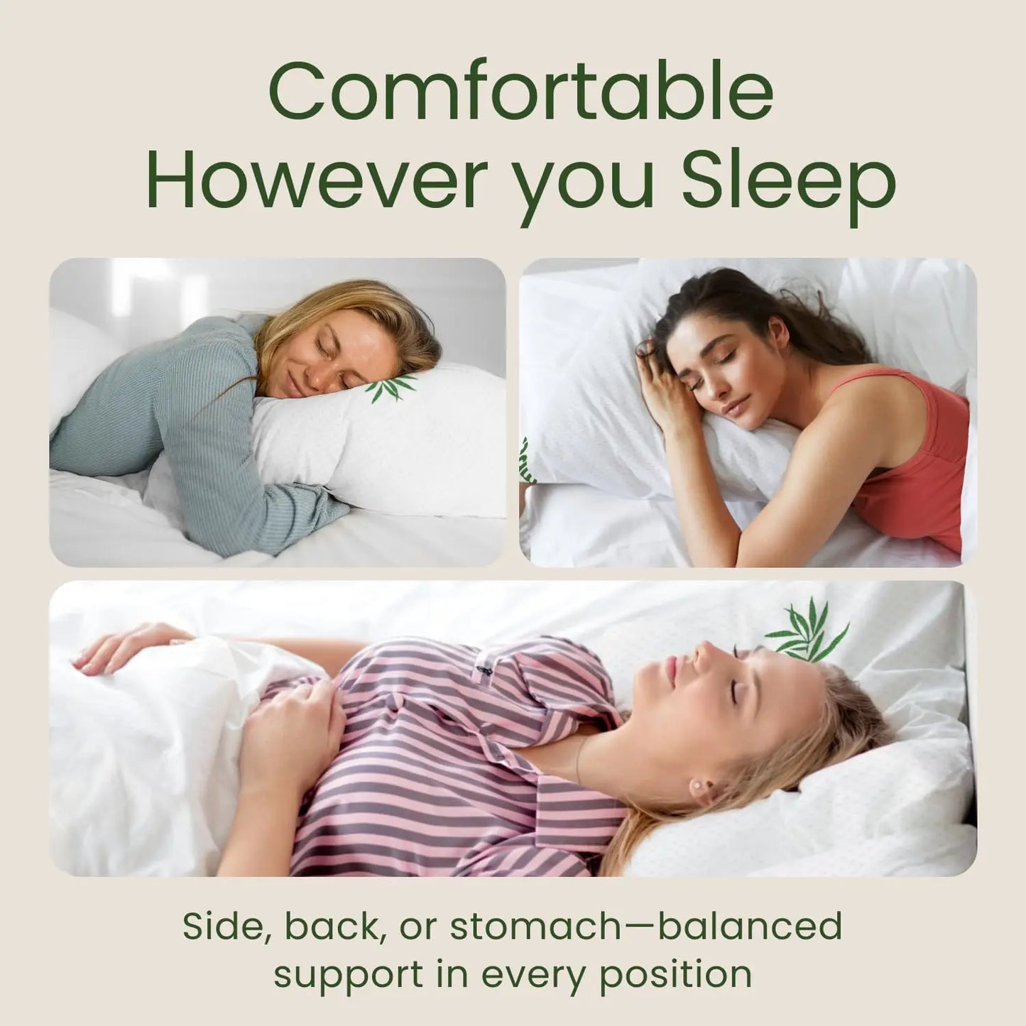 Queen Size Memory Foam Pillows Set of 2 - Cooling Bed Pillows for All Sleepers, Firm and Comfy, Bamboo Rayon